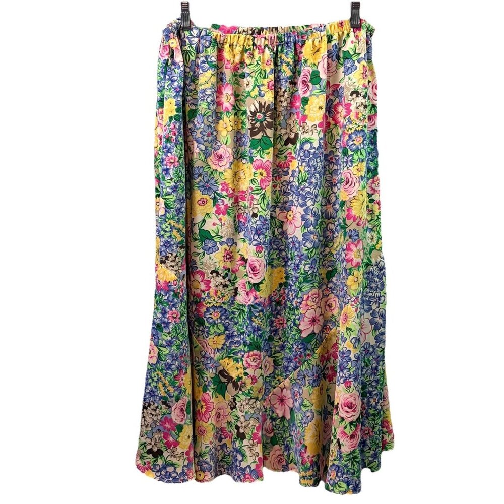 Womens Skirt Cheerful Floral Pull On Midi Flounce Hem Cottagecore Modest Sz 20W